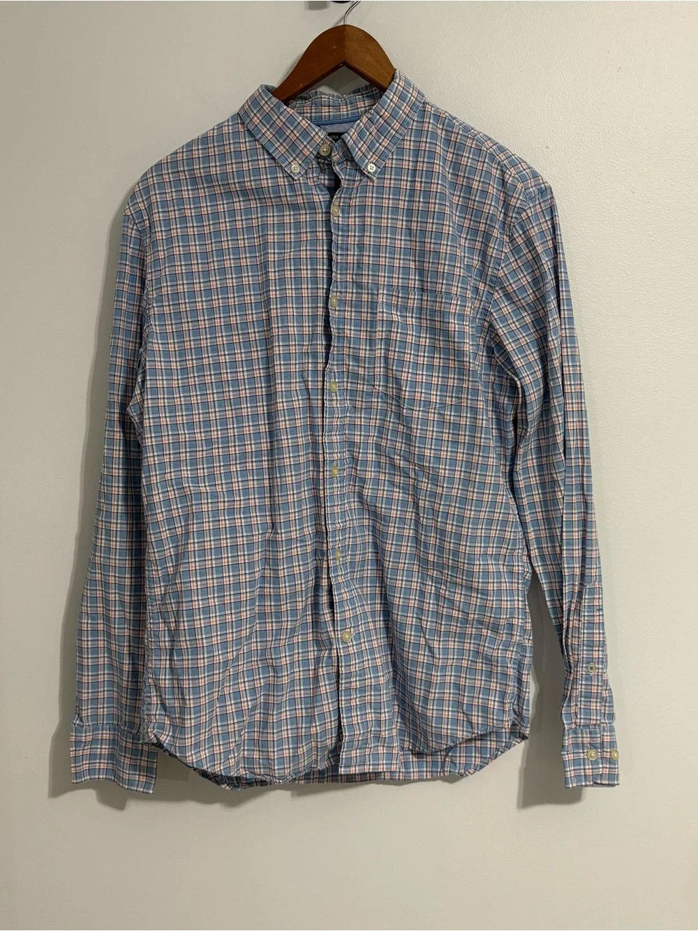 Banana Republic Blue and Pink Plaid Button-Down Shirt Grant Fit Preppy